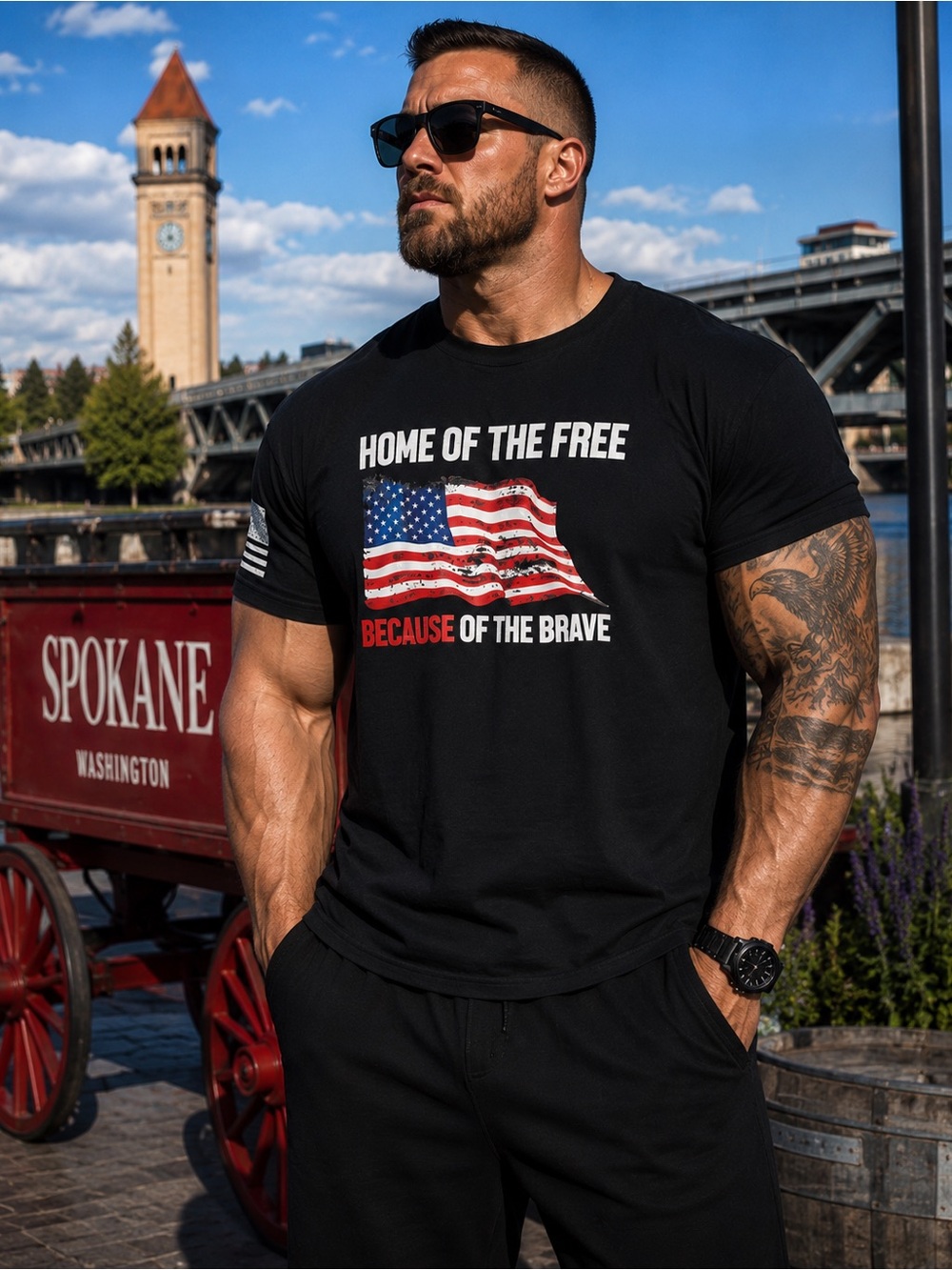 Men Black Patriotic 'Home of the Free' Tee